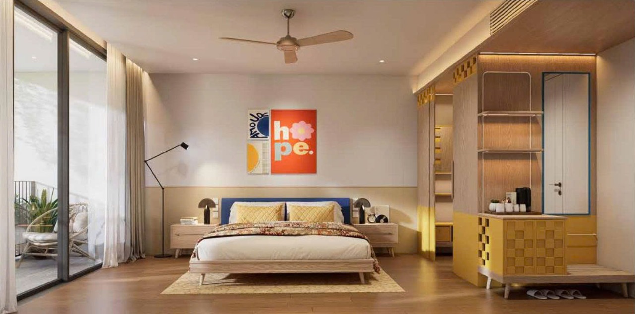 Phòng ngủ phong cách Mid-Century Hội An (phối cảnh nội thất)