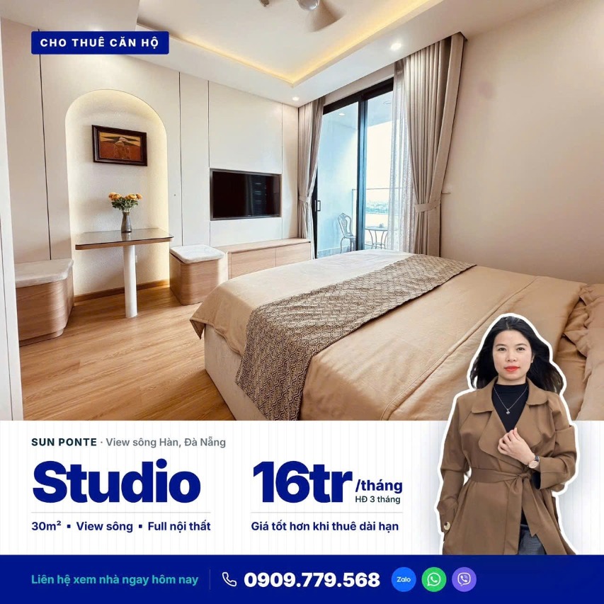 Studio 30 m² view sông Hàn, full nội thất, 16 triệu/tháng