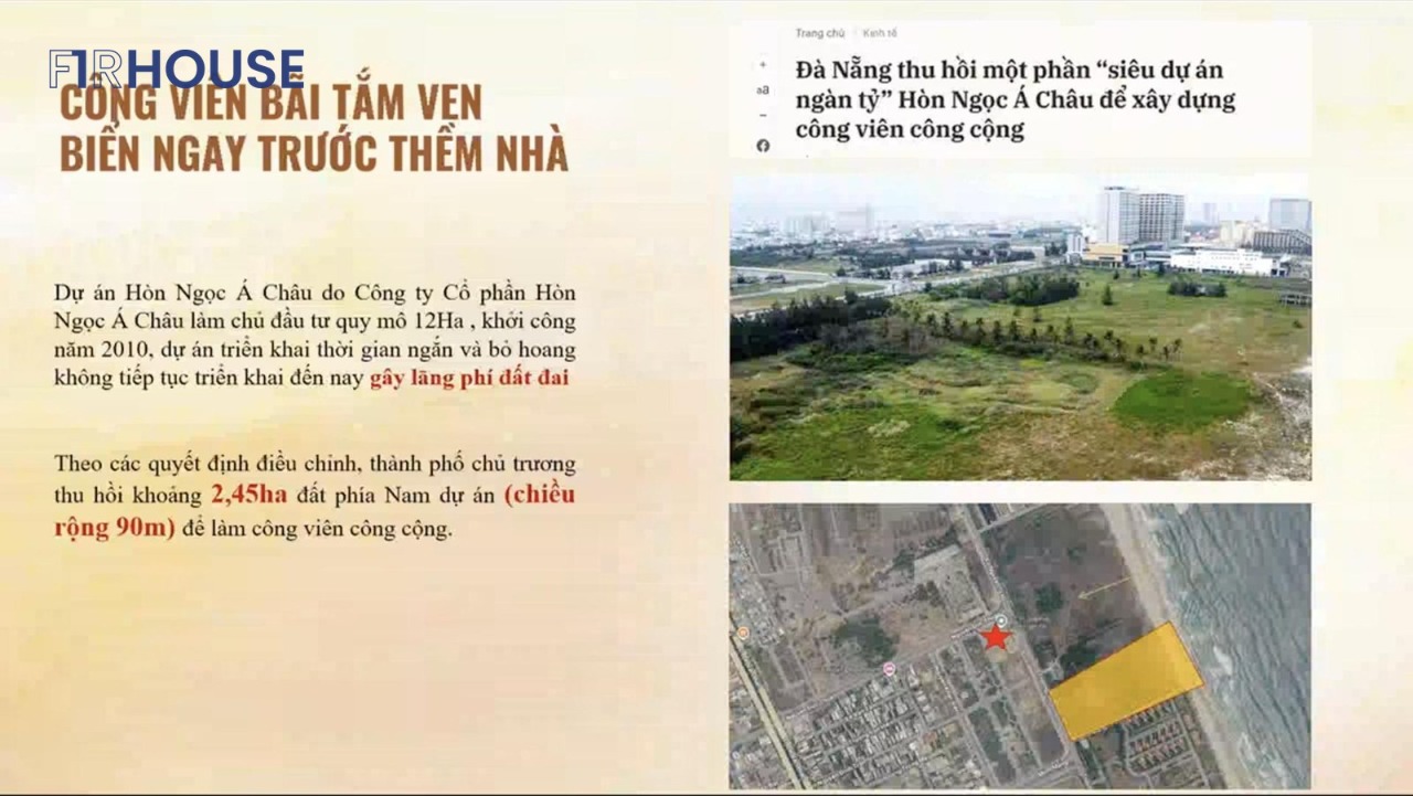 Công viên bãi tắm ven biển trên phần đất thu hồi từ dự án Hòn Ngọc Á Châu, ngay trước dự án
