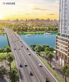Cora Tower nhìn từ trên cao lúc hoàng hôn — khu vực Nam Hòa Xuân đang lên nhờ hạ tầng và AEON Mall.