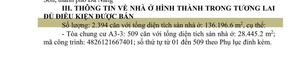 Trích văn bản: xác nhận 2.394 căn hộ đủ điều kiện đưa vào kinh doanh theo Điều 24 Luật Kinh doanh bất động sản 2023