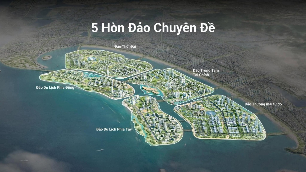 Phối cảnh 5 hòn đảo chuyên đề của siêu đô thị lấn biển Đà Nẵng. (Phối cảnh minh hoạ)