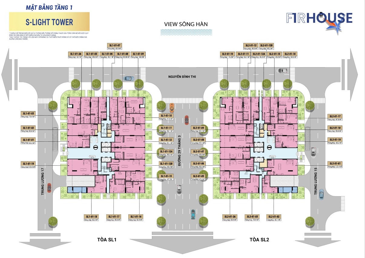 Mặt bằng shophouse khối đế tầng 1 – S-Light Tower.