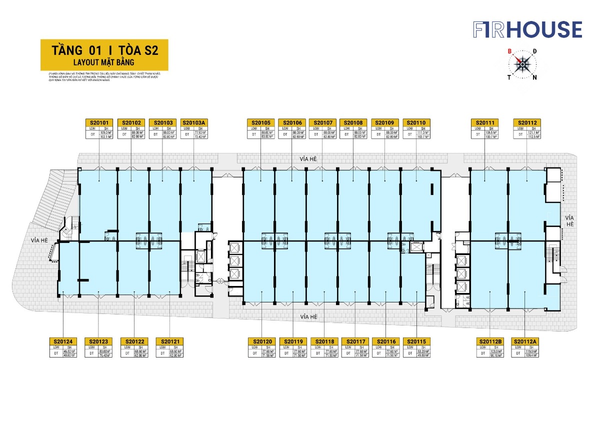 Mặt bằng shophouse khối đế tầng 1 – Spana Tower tòa S2.