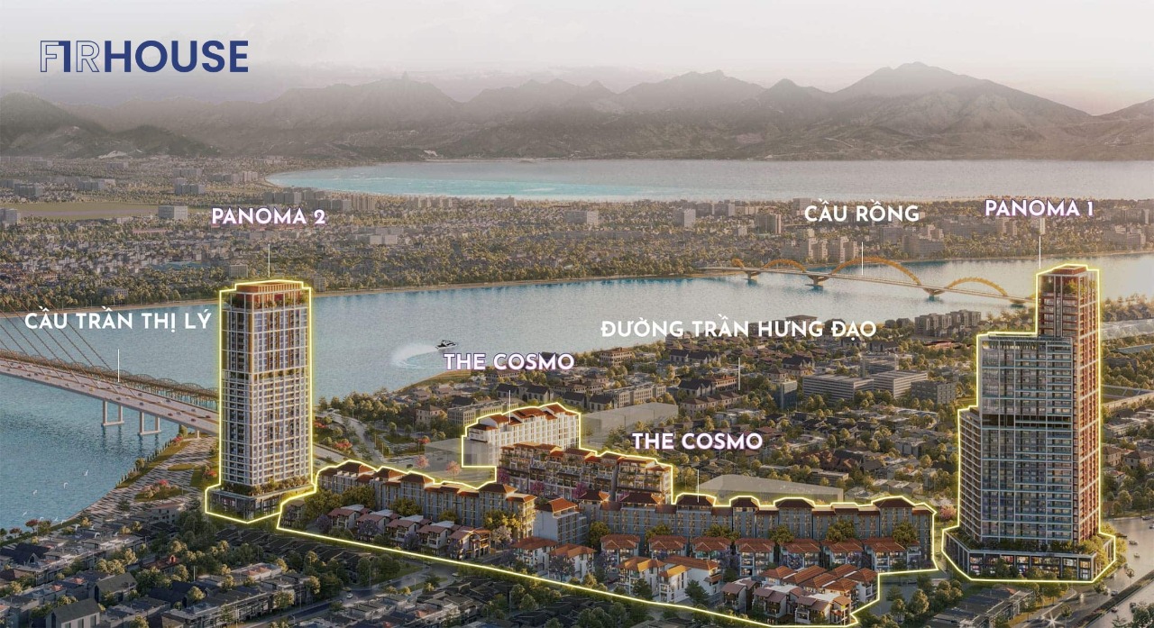 Sơ đồ vị trí tòa Panoma 1, Panoma 2 và The Cosmo trong tổng thể Sun Cosmo Residence.