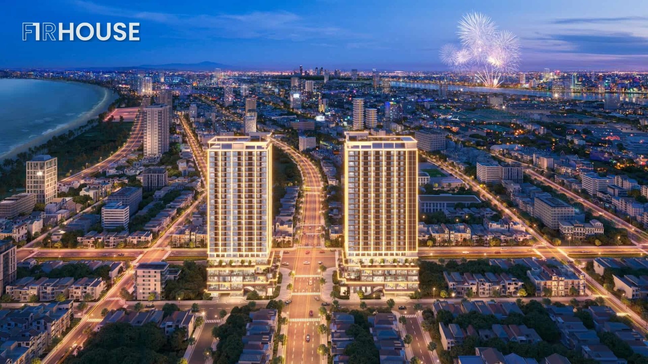 View cầu Sông Hàn và thành phố về đêm từ Sun Costa Residence.