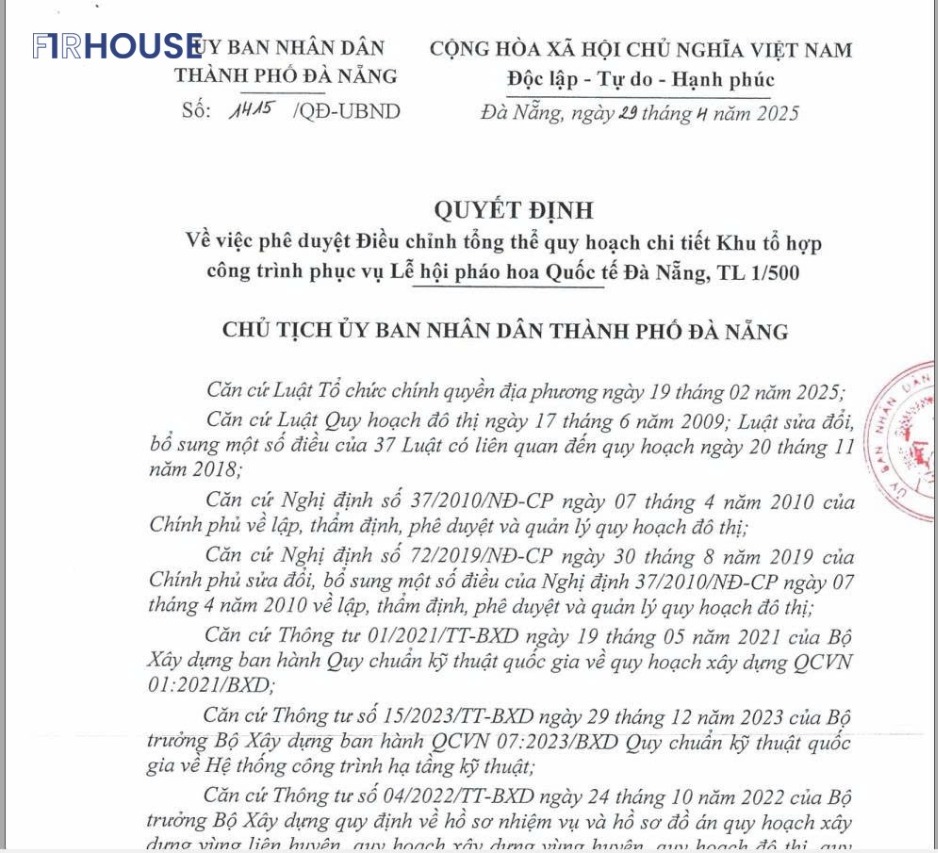 Quyết định phê duyệt điều chỉnh quy hoạch chi tiết 1/500 của dự án.