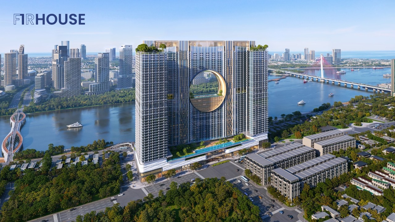 Toàn cảnh Sun Galaxy Đà Nẵng ven sông Hàn, cạnh cầu Trần Thị Lý.