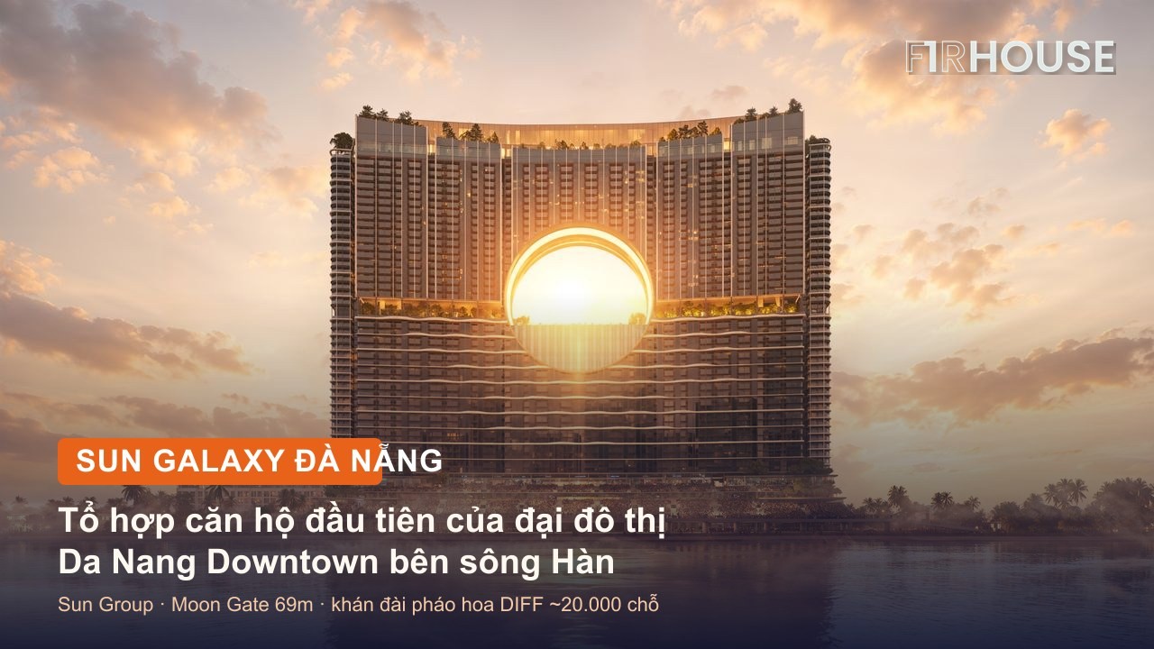 Sun Galaxy Đà Nẵng – tháp biểu tượng với vòm Moon Gate bên sông Hàn, tổ hợp đầu tiên của Da Nang Downtown.