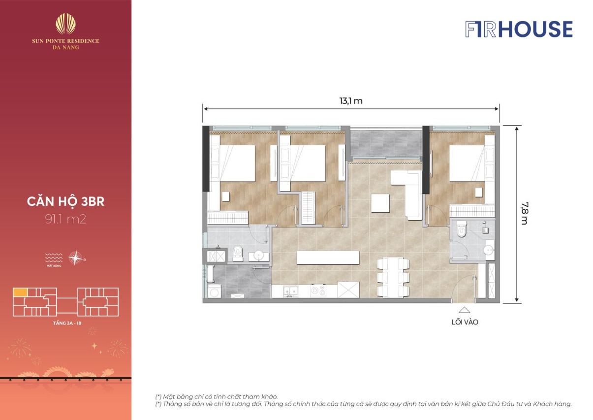 Layout căn điển hình Sun Ponte Residence – mẫu 01