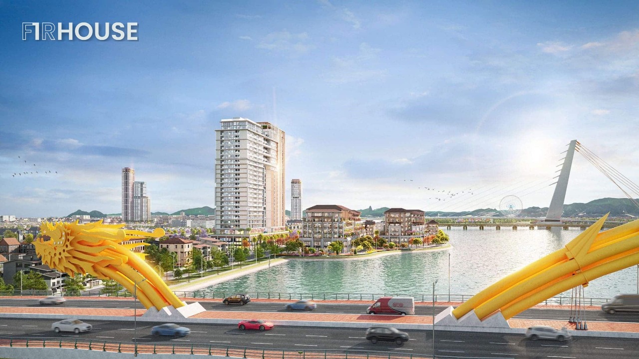 Phối cảnh Sun Ponte Residence ngay chân Cầu Rồng, ven sông Hàn Đà Nẵng.