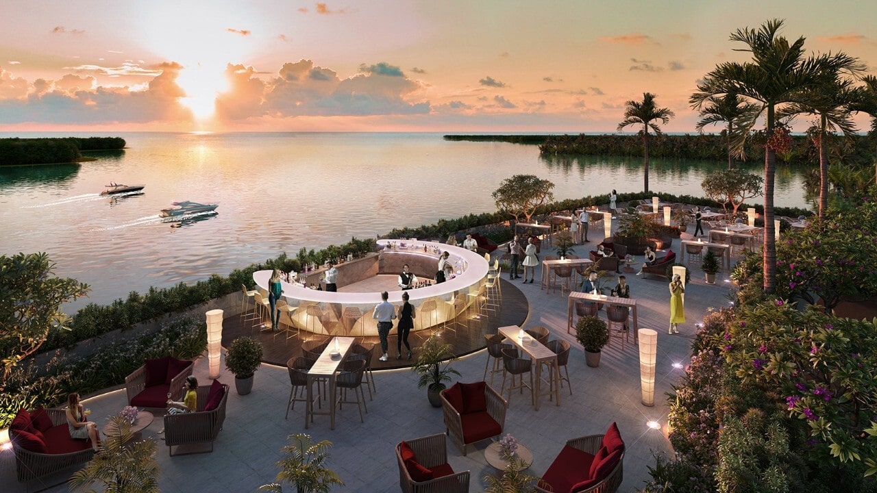 Tiện ích rooftop bar ven sông hoàng hôn tại Casamia Balanca Hội An